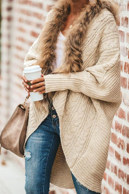 Buffy Faux Fur Cable Knit Cardigan