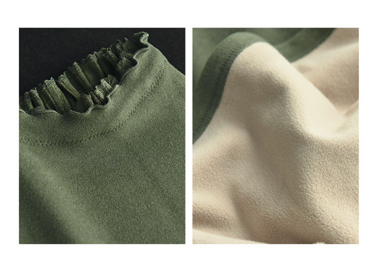 Long-sleeved Plus Fleece T-shirt With Retro Wooden Ears
