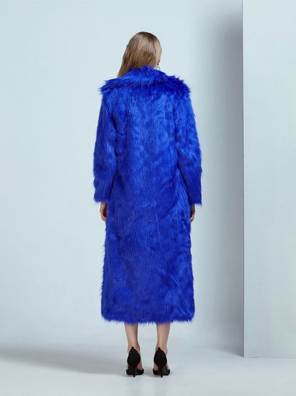 Faux Fur Coat V Neck Long Sleeve Maxi Winter Coat