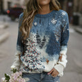 Comstylish Christmas Snowy Night Round Neck Cozy Knit Sweater