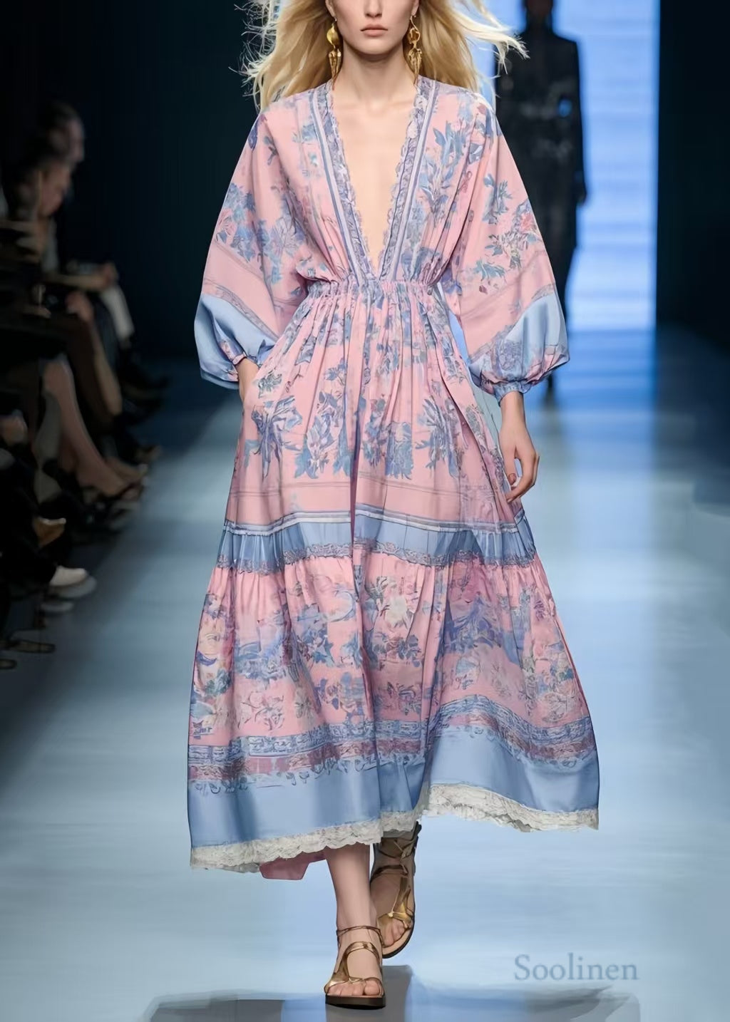 Pink Print Exra Large Hem Holiday Dress Spring