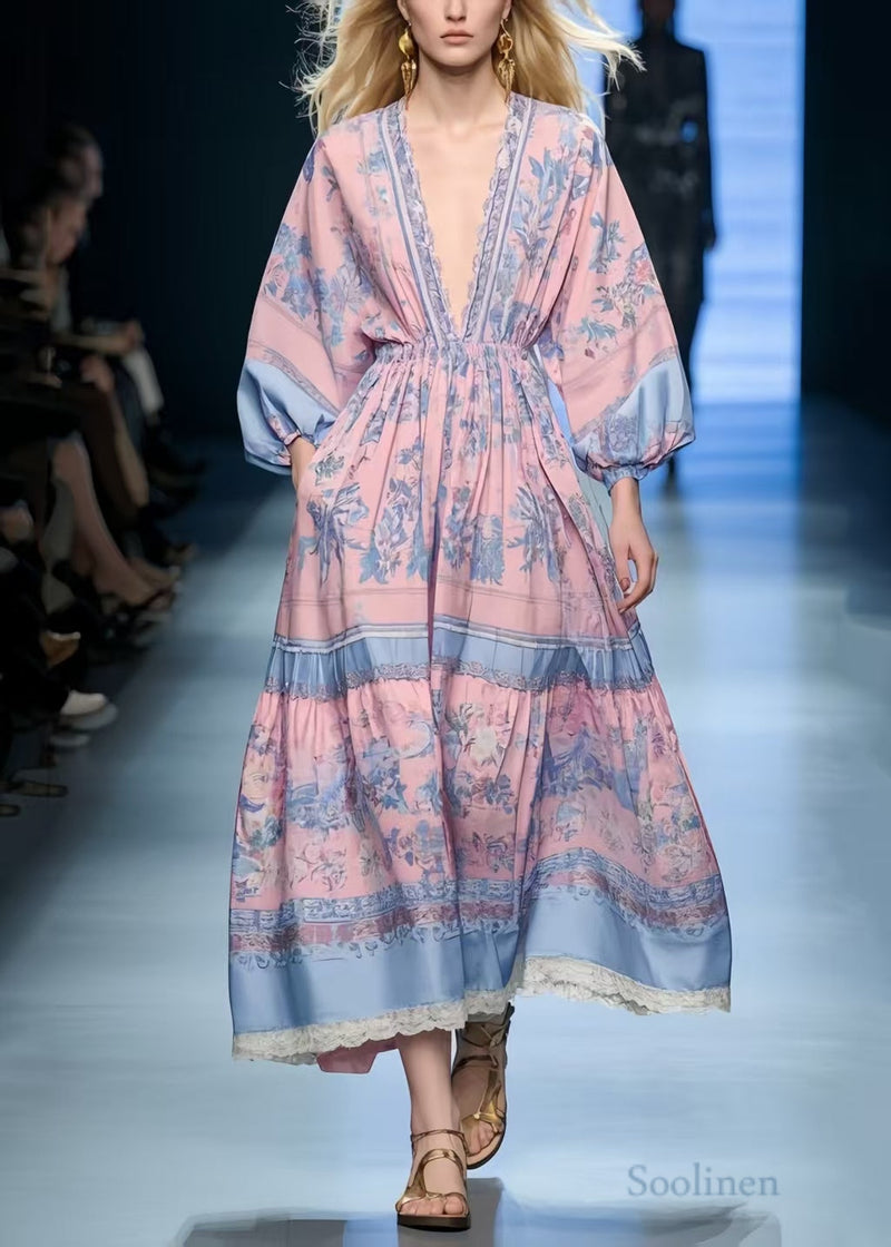 Pink Print Exra Large Hem Holiday Dress Spring