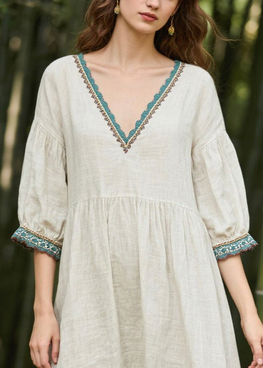 White Oversized Patchwork Linen Maxi Dresses Summer