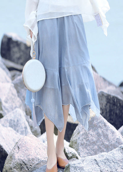 Blue Original Design Patchwork Cotton a Line Skirts Summer