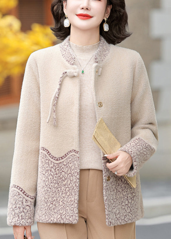 Beige Patchwork Tassel Mink Velvet Coats Fall