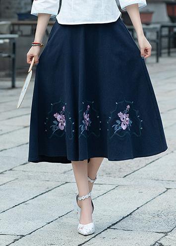 Simple Navy Cotton Skirt2024 Photography a Line Skirts Embroidery Dresses Summer Skirt
