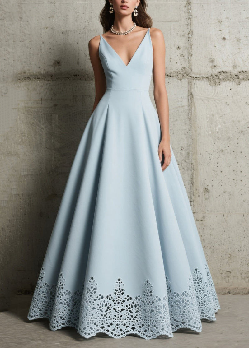 Sky Blue Exra Large Hem Hollow Out Spandex Party Dress Summer