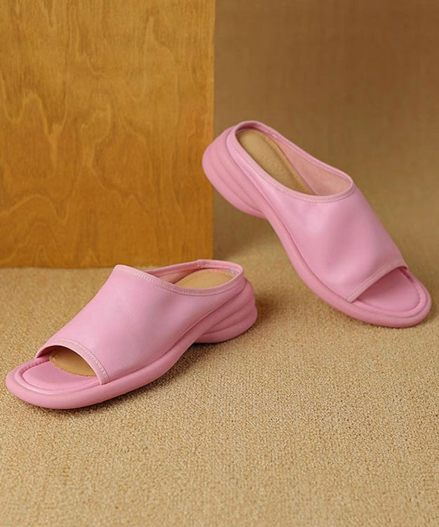 Pink Splicing Peep Toe Slide Sandals