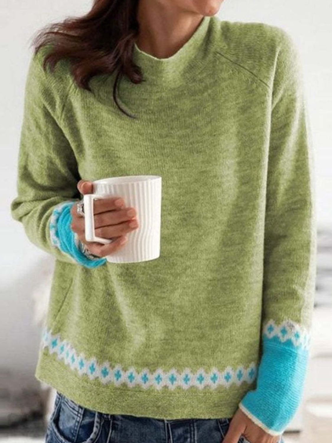 Milagros® | Contrasting long-sleeved sweater with a crew neck