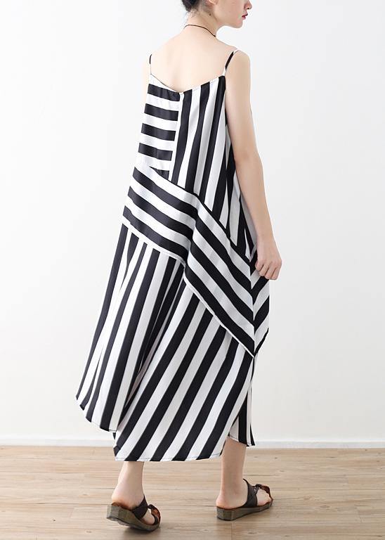 Diy Black Striped Quilting Dresses Spaghetti Strap Asymmetric Dresses