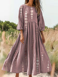 Women's Ethnic Polka Dot Art Print Flowy Cotton Crew Neck Dress