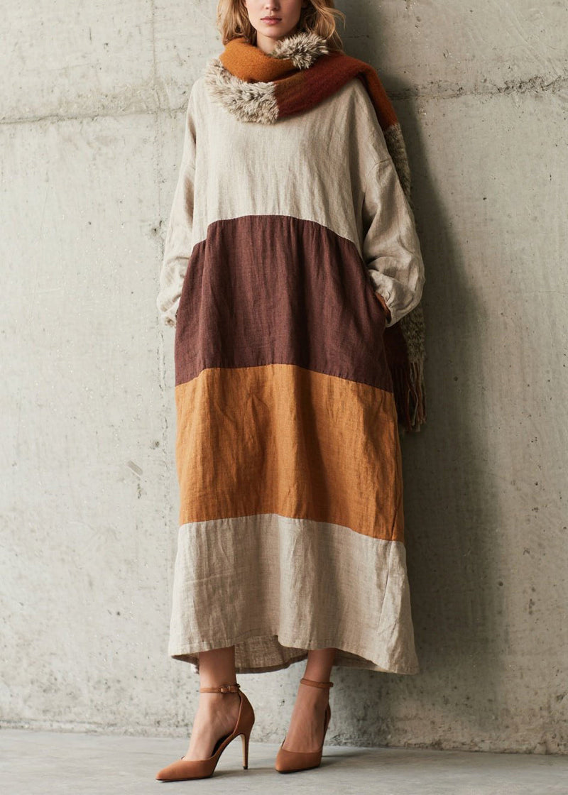 Colorblock Oversized Patchwork Cotton Dress Fall