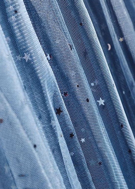 Light Blue Elastic Waist Sequins Tulle a Line Skirts Summer