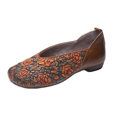 National Style Slip-on Round Toe Cowhide Shoes