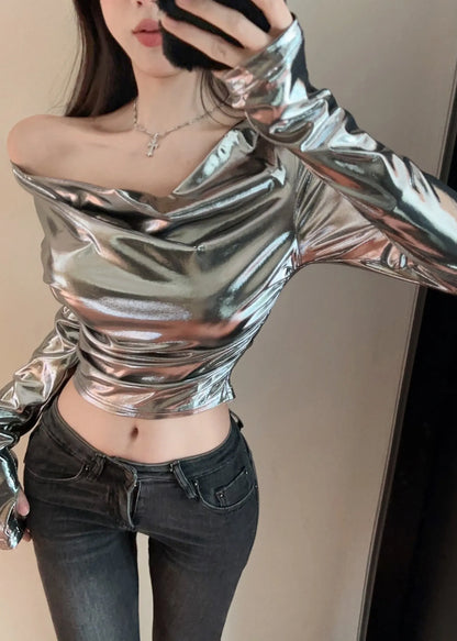 Original Design Silvery Turtle Neck Tops Spring