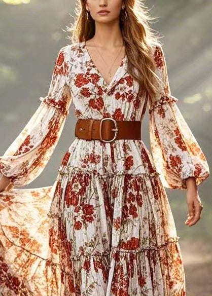 Red Cotton Cinched Dress Exra Large Hem Lantern Sleeve