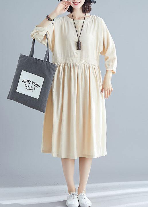 Nude Linen Clothes for Bracelet Sleeved Cotton Dresses