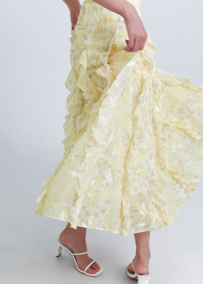 Yellow Ruffled Original Design Chiffon Skirt Summer