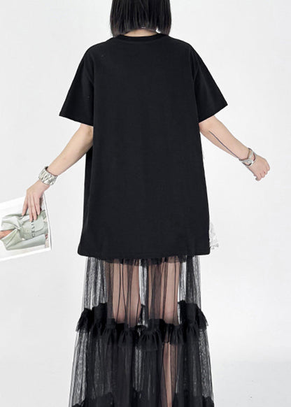 Summer New Black Embroidered Wings T-shirt Dress