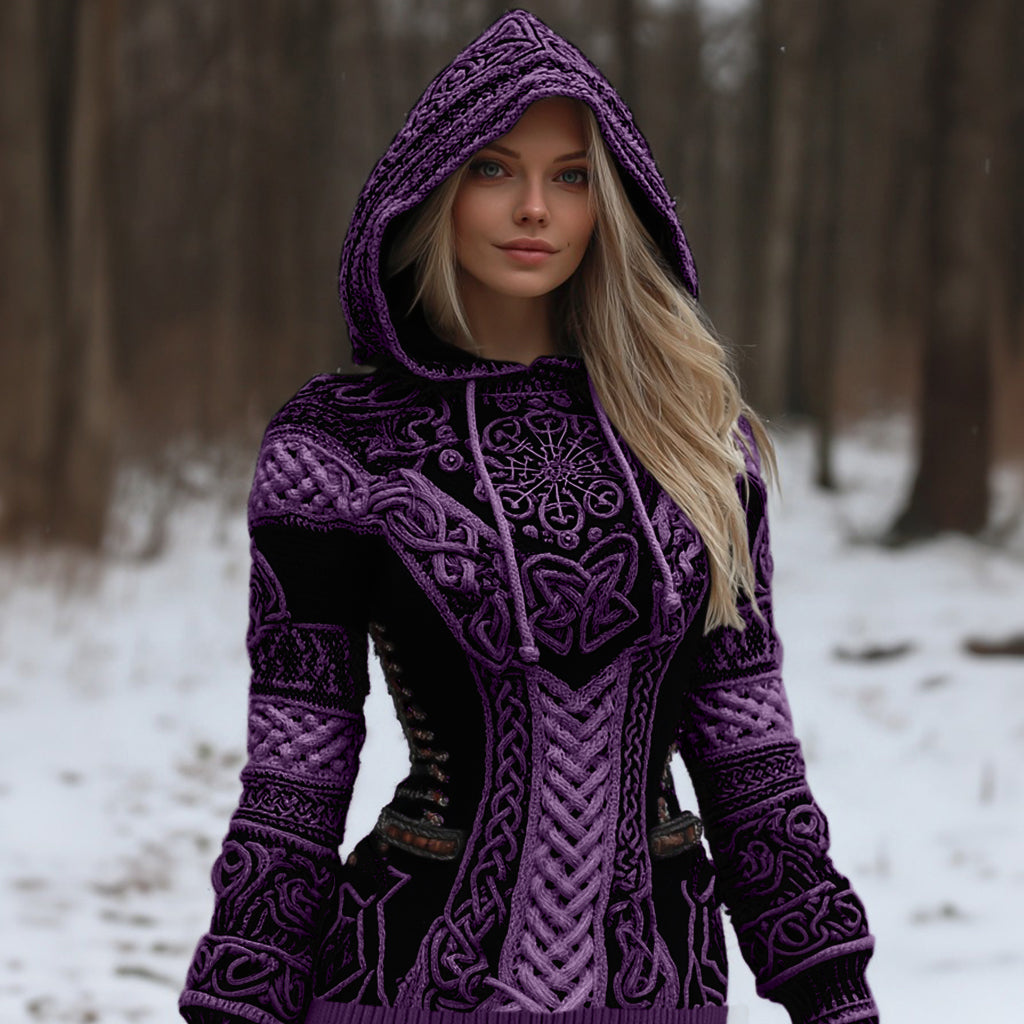 Women's Vintage Viking Celtic Knot Vegvisir Rune Knit Sweater artswardrobe