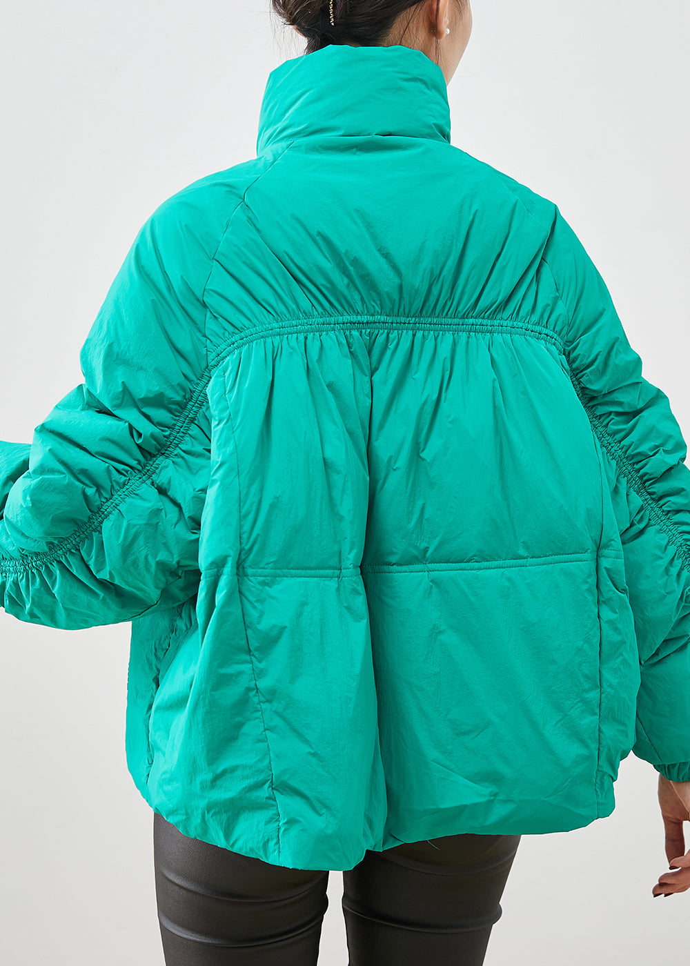 Green Zip Up Wrinkled Duck Down Puffers Jackets Winter