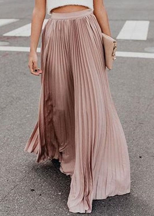 Pink High Waist Wrinkled Chiffon a Line Skirts Summer