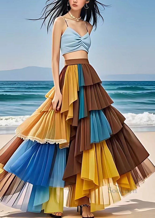 Multi Elastic Waist Chiffon Maxi Skirts