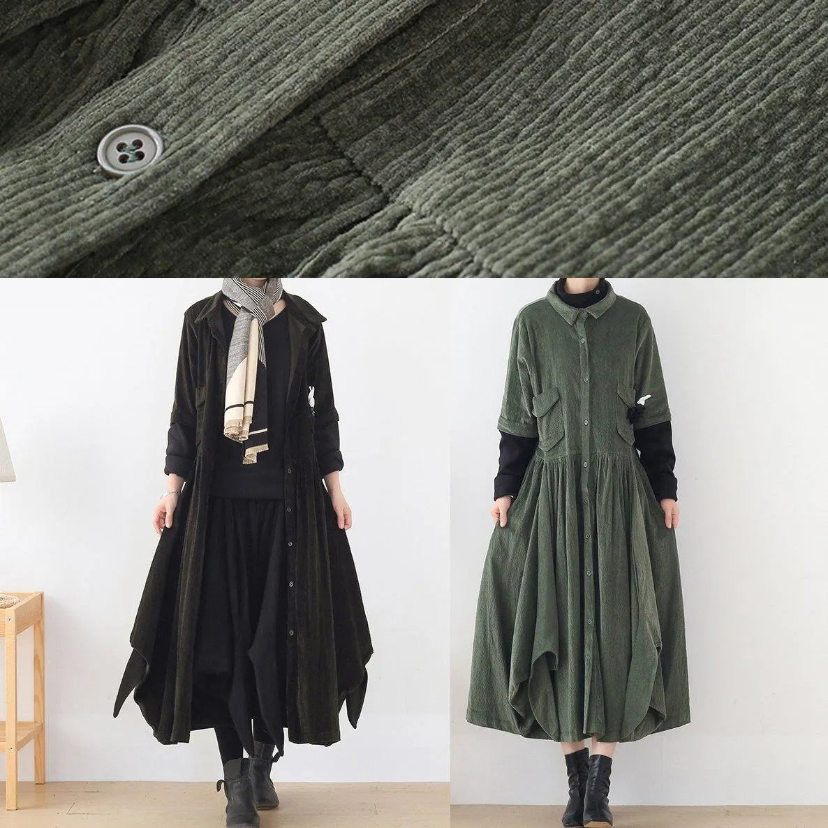 Green Quilting Clothes Lapel False Two Pieces a Line Dress