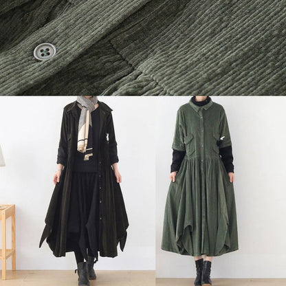Green Quilting Clothes Lapel False Two Pieces a Line Dress
