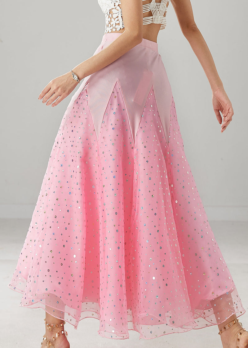 Pink Zircon Patchwork Tulle Dance Skirt Spring
