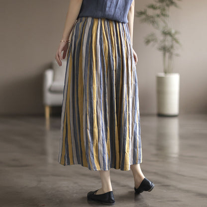 Literary Colorblock Striped A-line Skirt