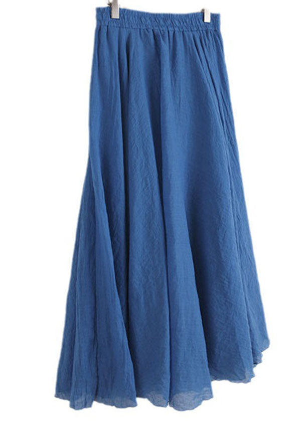 Blue Wrinkled Elastic Waist Cotton Skirt Summer