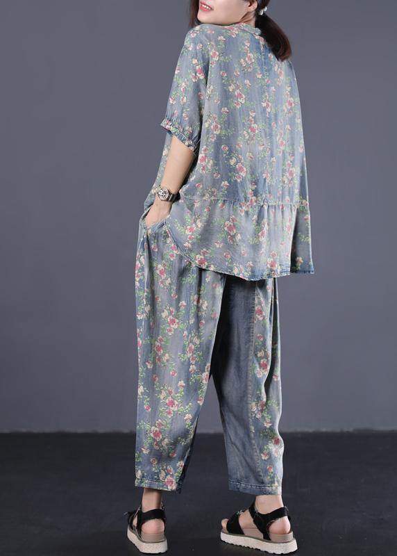 New Loose Small Cinched Tops Denim Two Pieces