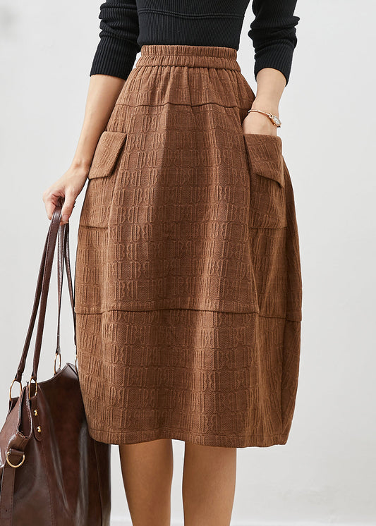 Coffee Jacquard Patchwork Corduroy Skirt Fall