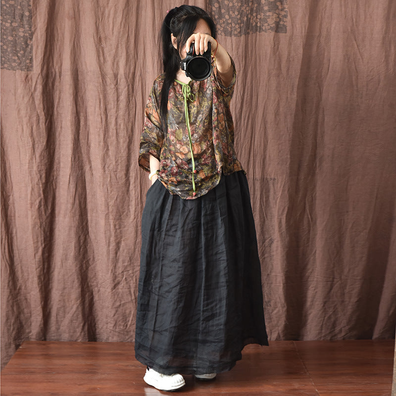 Loose Linen Rough Hem Skirt