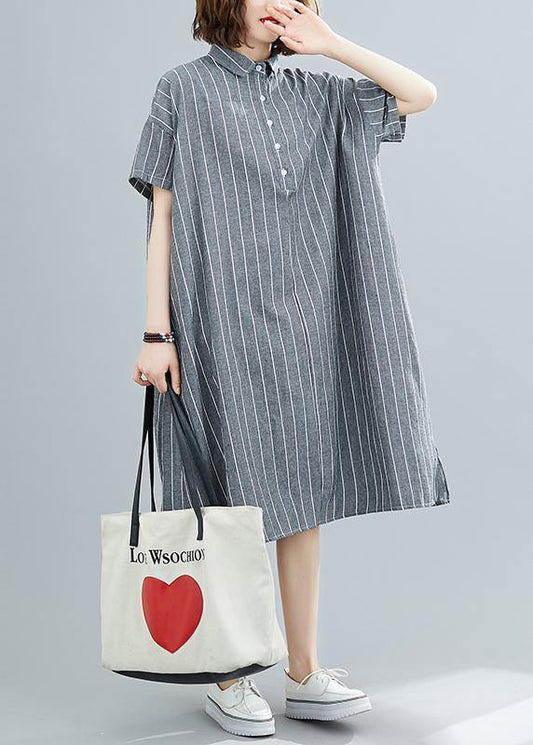 Diy Striped Cotton Quilting Clothes Lapel Collar Summer Dresses