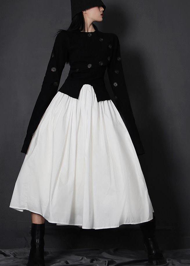 Organic White Flowers High Waist Cinched Patchwork Summer Cotton Skirts