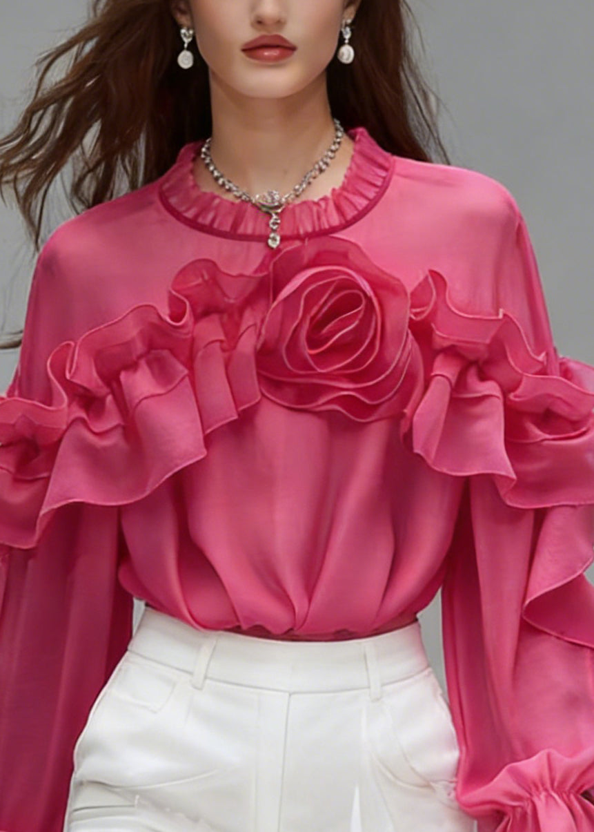 Rose Ruffled Cotton Shirt Spring