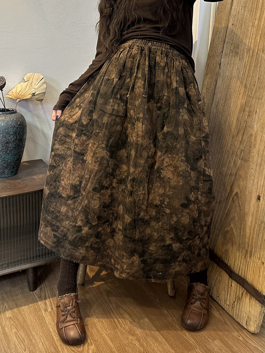 Winter Drawstring Print Cotton Skirt