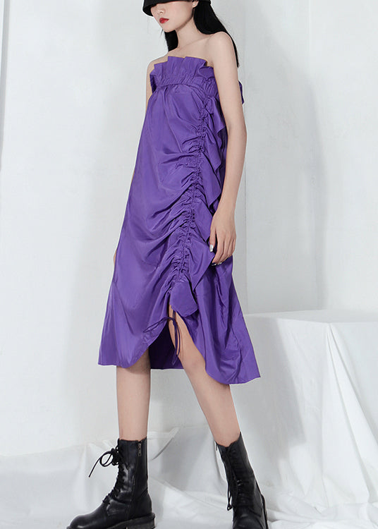 Purple Ruffled Drawstring Skirt Spring