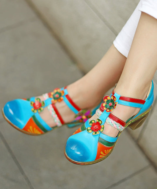 Blue Hollow Out Splicing Chunky Sandals