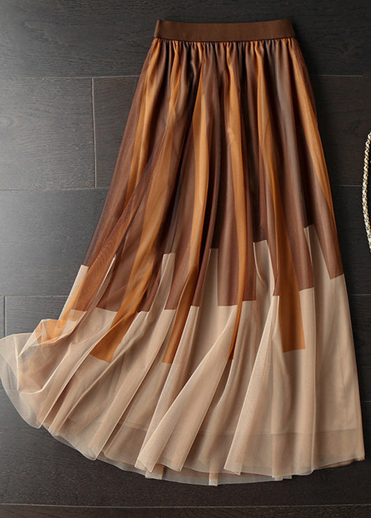 Diy Chocolate High Waist Print Pleated Fall Skirt