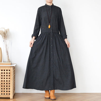 Autumn Cotton Stripe Loose Dress