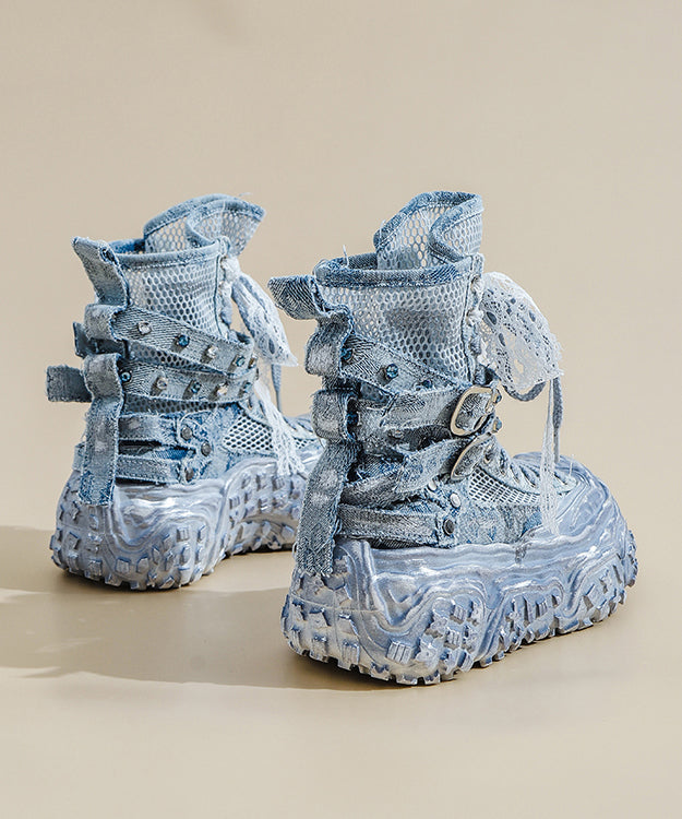 Stylish Blue Breathable Mesh Splicing Boots Lace Up