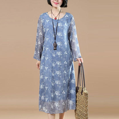Classy Tunic Fine Summer Printing Loose Blue Dress