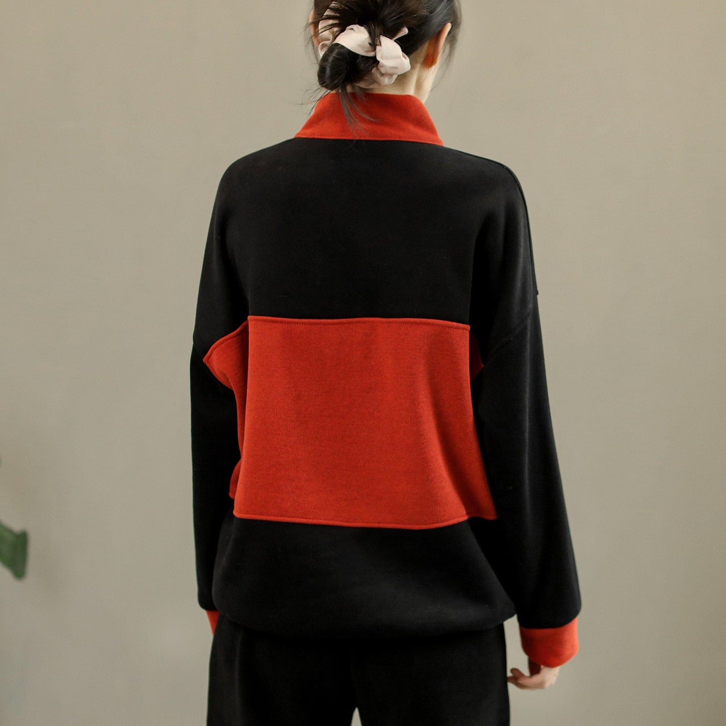 Winter Color Matching Patchwork Zipper Loose Furred Sweater