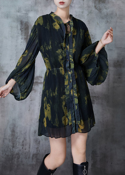 Diy Green Tie Dye Ruffled Chiffon Work Dress Spring