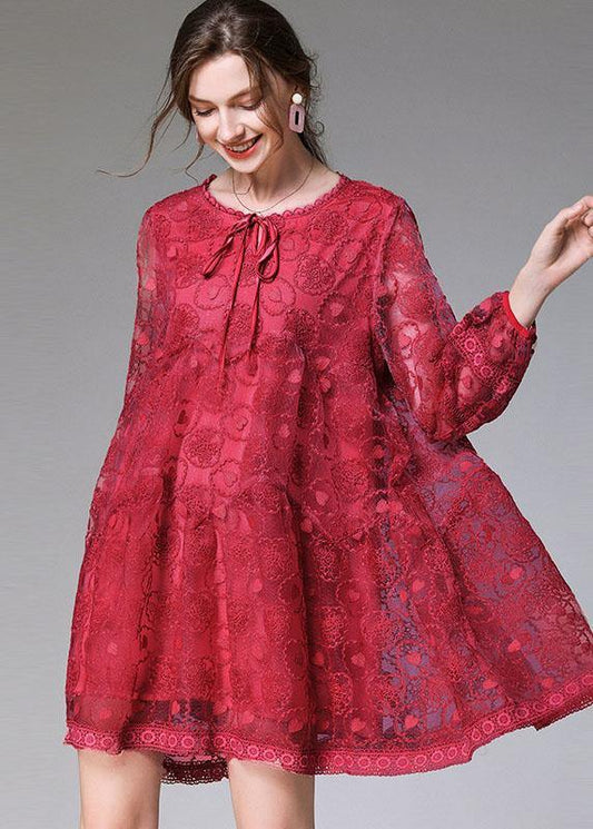 Mulberry O-neck Tulle Spring Long Sleeve Maxi Dress