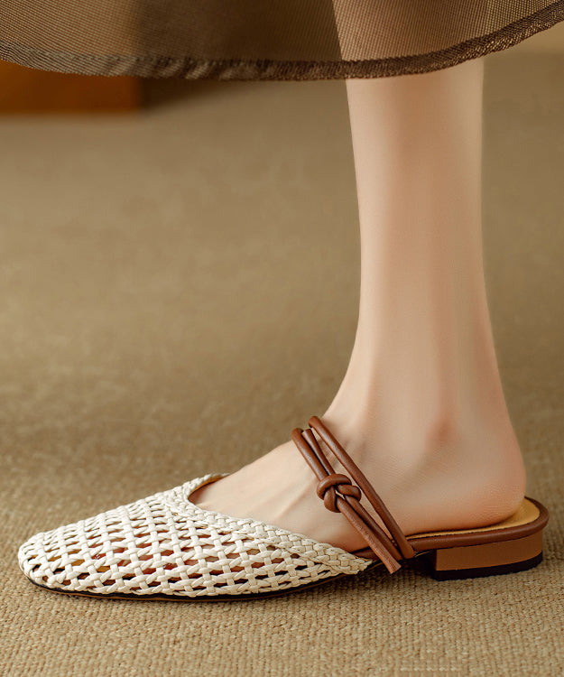 Beige Woven Hollow Out Breathable Slide Sandals