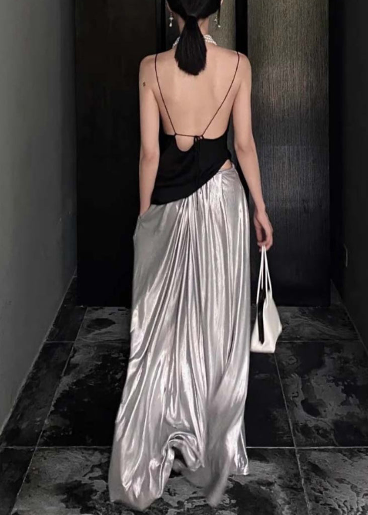 Halte Backless Top and Pants Skirt Two-piece Set Sleeveless
